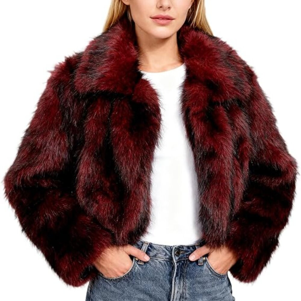 New Micas Burgandy faux-fur coat - Picture 5 of 13